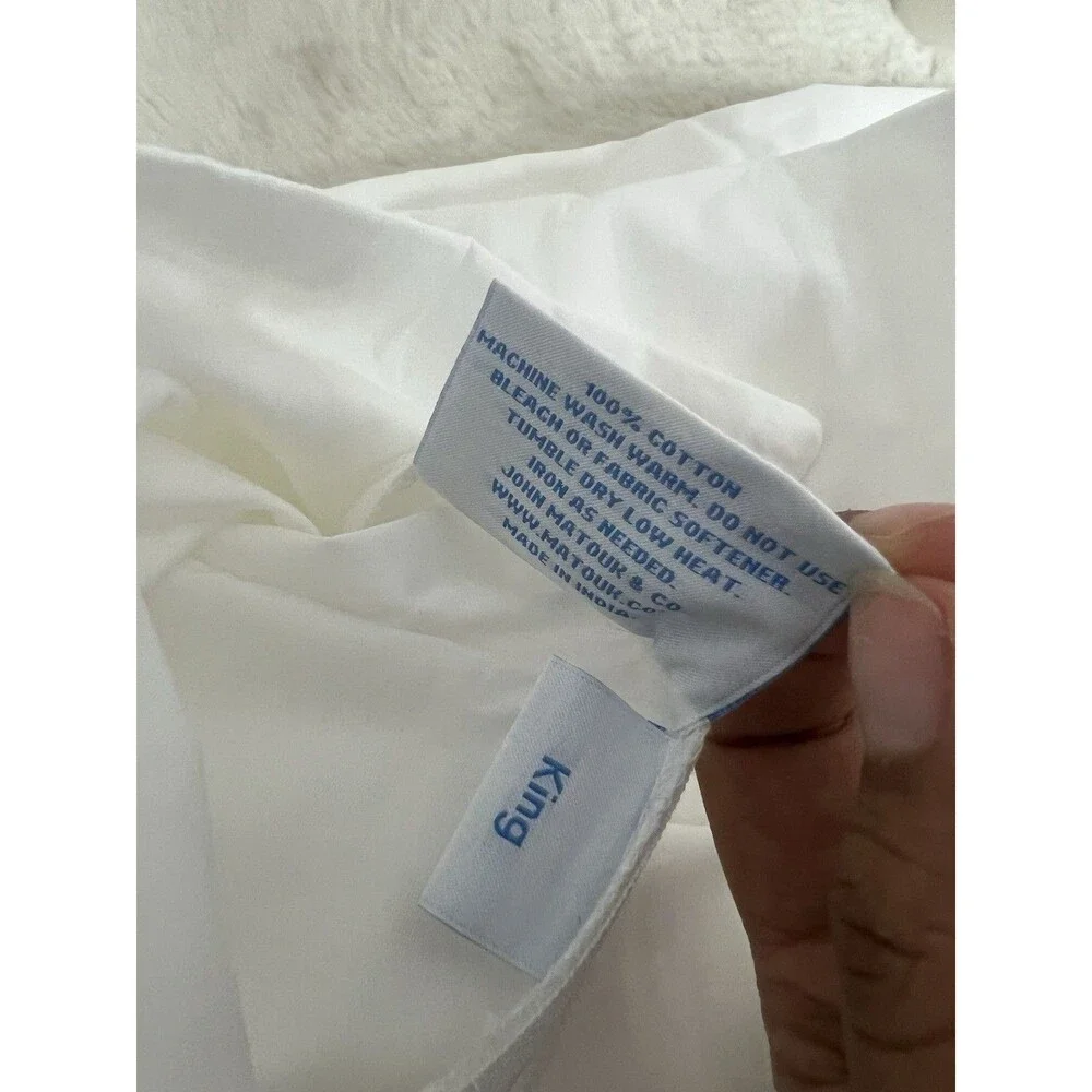 Matouk Astrid Cotton Percale King Duvet Cover Set White/Azure Blue - NWT $800